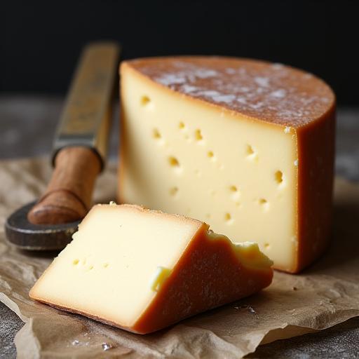 Une meule de La Tomme des Corbières coupée, révélant sa pâte souple.